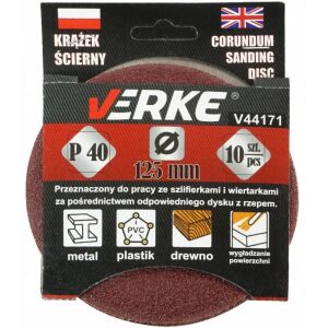 Verke V44171 125mm P40 Discuri abrazive, set 10 buc, pentru metal, plastic, lemn - Accesorii de șlefuire