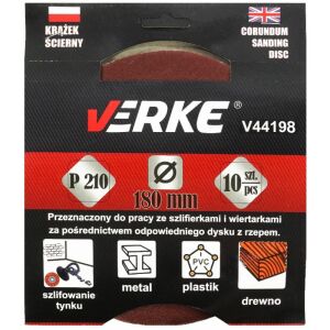 Verke 180mm P210 Discuri abrazive, set 10 bucăți, pentru metal, lemn, plastic și gips - Accesorii de șlefuire
