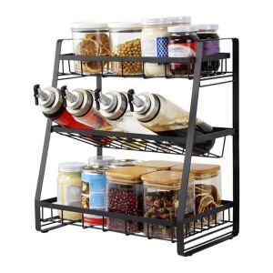 Черен метален 3-степенен рафт за подправки, кухненски органайзер за съхранение, органайзер за плот, органайзер за подправки, органайзер за кухненски плот, рафт за подправки за плот, кухненски рафт за съхранение, кухненски органайзер, рафт за подправки за кухня, кухненски рафтове за съхранение, кухненски рафт органайзер - Съхранение и сортиране