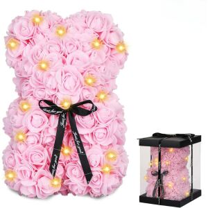 Medvjedić Eternal Rose s mašnom u poklon kutiji, LED svjetlo - 25 cm - roza 122152577 - Umjetnost i hobiji