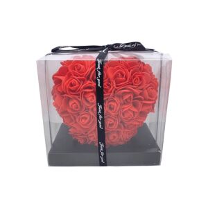 Červené srdce z ruží v priehľadnej darčekovej krabičke s čiernou stuhou, 15 cm, Örök Rózsaszív - Nápad na darček na Valentína
