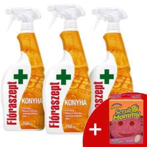 Flóraszept Konyhai Spray 3x750ml with Scrub Mommy Sponge, kitchen degreaser set - Degreaser