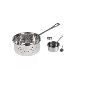 Koopman Mini-Kochtopf, Edelstahl, 8x10 cm, 0,3 l, Silber, mit Griff, schräge Ansicht - Pfannen, Abendessen, Küchenmesser, Besteck-Sets und Töpfe