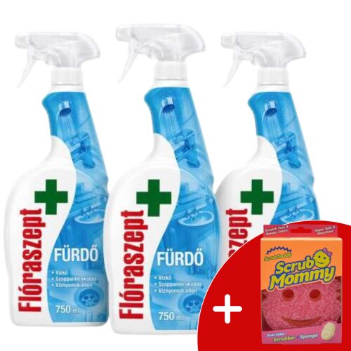 Flóraszept Badspray 3x750ml mit Scrub Mommy Schwamm - Vorteilspack