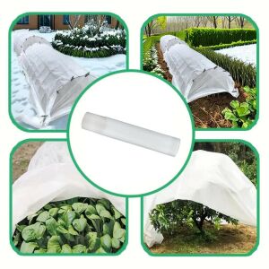 Colag care prezintă diverse utilizări ale <product_name> husei albe de protecție împotriva înghețului pentru plante, inclusiv acoperirea unui rând de plante, a unui copac și a unei grădini ridicate. - Saci protectie plante