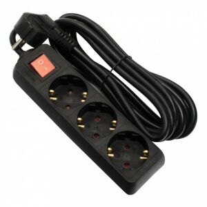 Prelungitor Strohm cu 3 prize, cu întrerupător, cablu de 1,5 metri, negru - Prelungitoare
