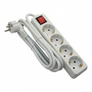 Verlängerungskabel 4 Steckdosen 1,5 Meter, Kabel 3x1,5, max 16A, mit Schalter, weiß, Strohm