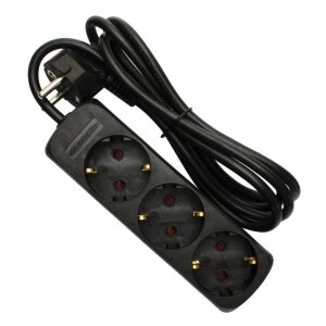 Prelungitor Strohm cu 3 prize, cablu de 3 metri, negru - Prelungitoare