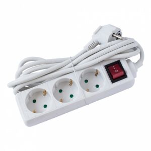 3-fach Verlängerungskabel 5 Meter, 3x1 Kabel, max 10A, mit Schalter, weiß, Strohm