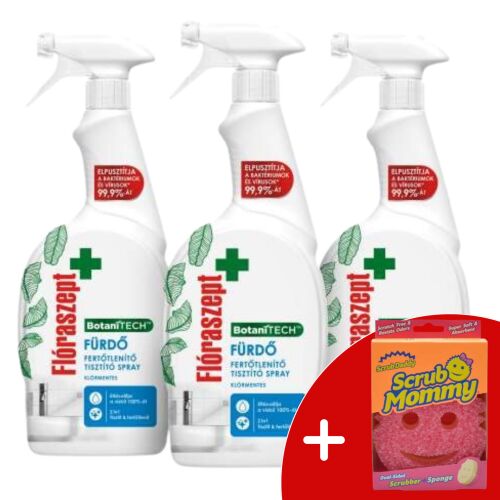 Flóraszept Botanitech Spray de curățare și dezinfectare pentru baie 3x700ml cu burete Scrub Mommy
