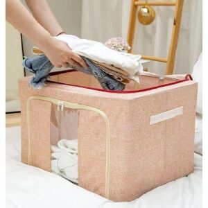 Flippy Faltbarer Aufbewahrungskasten mit Fenster, 66L, Baumwolle und Leinen, 50x40x33 cm, 2 Türen mit Reißverschlüssen, Metallrahmen, Stabiler Boden, Beige - Aufbewahrungsboxen und -körbe