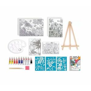 Zestaw do malowania farbami akrylowymi Atelierul de Pictura dla dzieci, zawiera płótno, farby, pędzle, sztalugę i szablon - Zestaw malarzy cyfr