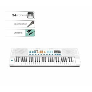 Biela elektronická klávesnica s 54 klávesami, mikrofónom a USB káblom, 200 tónmi, LED displejom, vhodná pre deti od 3 rokov - Hudobné nástroje