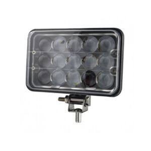 Vedere frontală a <product_name>Proiector LED cu doua faze 45W/12V-24V, 3300 Lumeni, Dreptunghiular, Spot Beam 30 Grade</product_name> lampă de lucru LED, arătând lentilele și suportul de montare - Lămpi de lucru