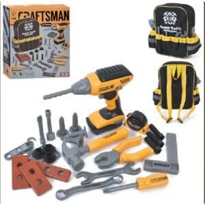 Játékszerszámkészlet gyerekeknek, KipHome, hátizsák fúróval és tartozékokkal, 28 db, tartós műanyag, interaktív, +3 év, 30,5x25x11 cm, fekete/narancs