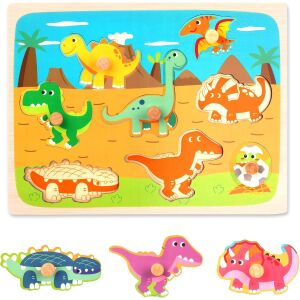 KipHome dinoszaurusz fa puzzle, bemutatva a teljes puzzle-t minden darabbal - Baba puzzle