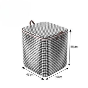 Cutie de depozitare pliabilă KipHome cu fermoar, mâner ranforsat, 56x45x56 cm, 140 litri, în carouri, alb - Depozitare și organizare