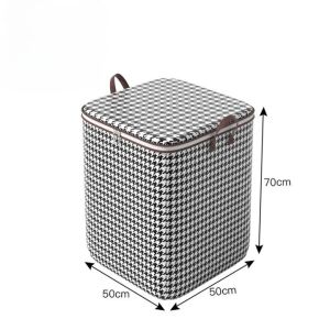 KipHome składana skrzynia do przechowywania z zamkiem błyskawicznym, wzmocnionym uchwytem, 50x50x70 cm, 180 litrów, w kratkę, biała - Pudełko i kosz do przechowywania