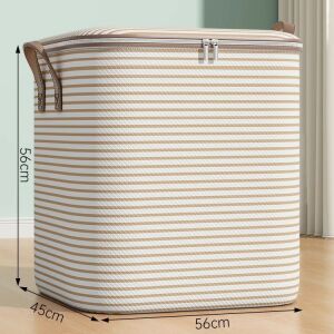 Cipzáras Tárolódoboz, KipHome, Összecsukható, Megerősített fogantyú, Tartós cipzár, Ruhákhoz, Takarókhoz, Paplanokhoz, Párnákhoz, Ágyneműhöz, Játékokhoz, 56x45x56 cm, 150 Liter, Csíkos, Bézs