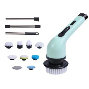 Perie Electrica de Curatare, KipHome, pentru Gresie, Baie, Bucatarie, 25x20x9.5 cm, cu 9 Capete, Maner Extensibil Detasabil 84-127cm, Incarcare USB-Type C, Rotire 360 de Grade, 3000 mAh, Culo 122202687 - Flippy