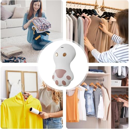 Szösz-, haj- és portisztító, KipHome, Különböző típusú szövetekhez, USB Type-C töltés, Macskamancs minta, 14x7x7,5 cm, fehér-rózsaszín