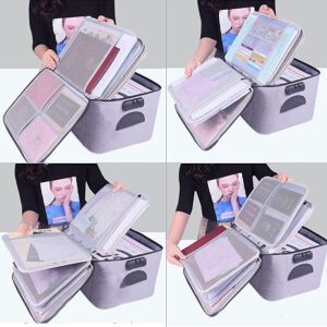 KipHome dokumentum tároló táska, szürke, nyitva, belső rekeszek és dokumentumok láthatóak, kollázs - Utazótáska