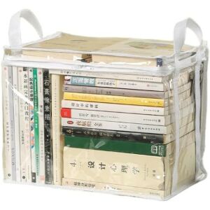 Cutie de Depozitare pentru Cărți KipHome, PVC Transparent cu Mânere din Țesătură, Impermeabilă, 32x24x25 cm, Transparent-Alb - Depozitare și organizare