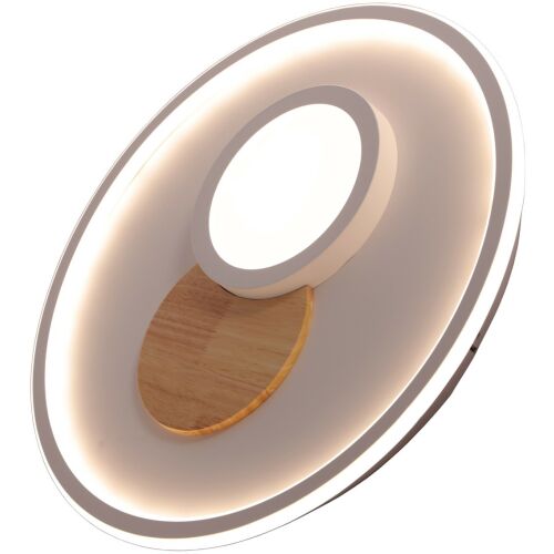 Avide Design Will 73W LED stropná lampa s diaľkovým ovládaním, Biela a Drevo, Šikmý pohľad