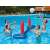 People playing volleyball in a pool with a Bestway inflatable volleyball set