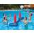People playing volleyball in a pool with a Bestway inflatable volleyball set