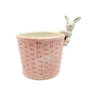 Dekoracyjny koszyczek wielkanocny, wykonany z porcelany, kolor różowy, 11x11x13 cm 122232130 - Punch