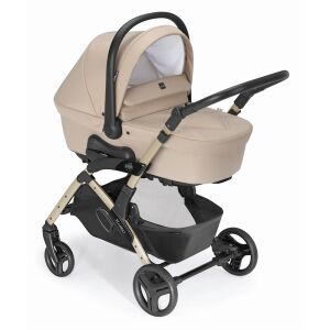 CAM Fluido Easy Romantic Duo stroller in beige, angled view - Cam