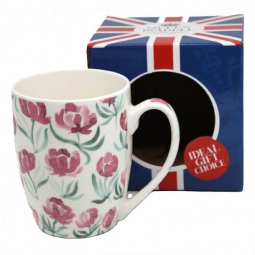 Tulipános porcelán bögre, 350 ml, dobozos, rózsaszín tulipán mintával 