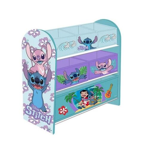 Disney Lilo és Stitch játéktároló szekrény 6 szövetes fiókkal, kék és lila színben, Stitch és Angel karakterekkel