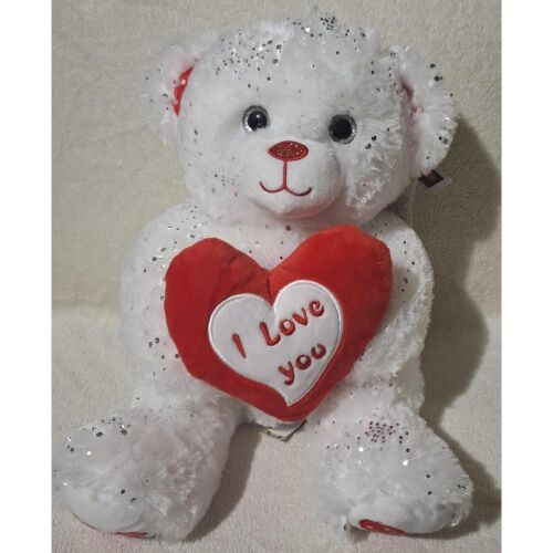 Plüss  Fehér glizzeres Maci  szívvel  30cm 122271187