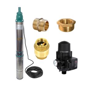 Merülő tisztavíz szivattyú QJD120-1,5, 1500 W, 8 turbina, 7 mc/h, 1 "utas szelep, elektronikus nyomáskapcsoló, 1"-1/2 redukció, 1" csonk, 15 méteres tápkábel 122309459 - Öntözés