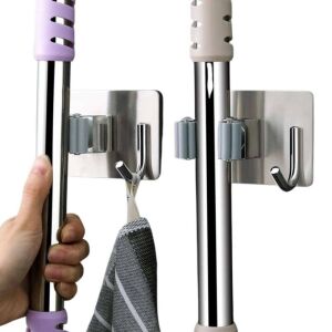 Edelstahl-Mopp- und Besenhalter mit Haken, 2er-Pack - Innenarchitektur