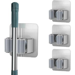 4-pakowy uchwyt na mopa i miotłę ze stali nierdzewnej z gumowym uchwytem, bez wiercenia - Dekoracja