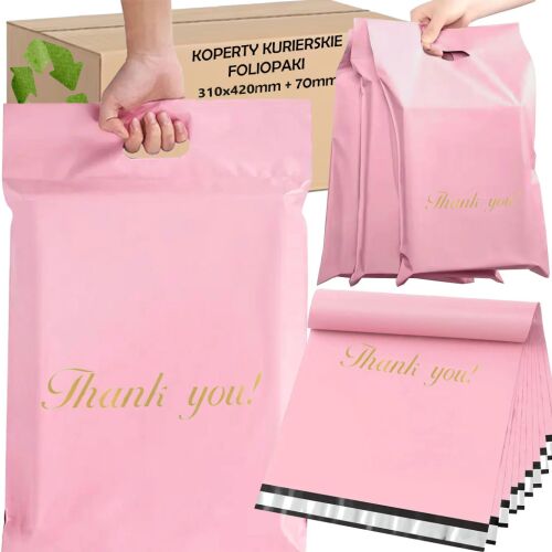 Futártasak rózsaszín 310x420+70cm 50 db KÖSZÖNJÜK felirat 122344009