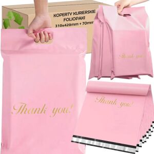 Torba foliowa kurierska z uchwytem różowa 310x420+70cm - 50szt 122344009 - Koperta