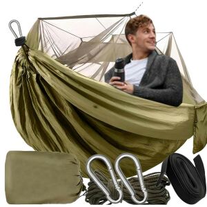 Hamak z moskitierą, leżak turystyczny, survivalowy, piknikowy, duży do 180 kg 122344478 - Kemping i turystyka piesza