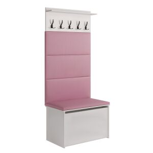ANDY Flur-Möbelset mit Bank und Garderobe, modernes Design, rosa Polsterung, weißer Rahmen - Garderoben-Garnituren