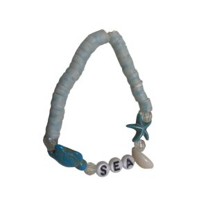 Handgemachtes SEA-Armband, Thk, Alessia Ioana, einzigartig, himmelblau, flach liegend - Schmuck für Damen