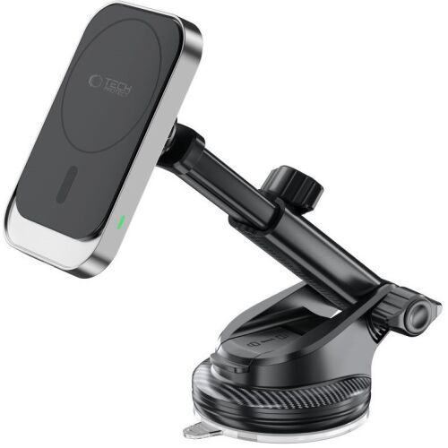 Autós tartó, univerzális, szélvédőre vagy szellőzőre vagy műszerfalra rögzíthető, 360°-ban forgatható, mágneses, Magsafe kompatibilis, Magsafe gyűrűvel, Qi vezeték nélküli töltővel, 15W, TP M 122349604