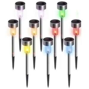 Lampă solară de grădină metalică cu decuplare RGB 10 buc