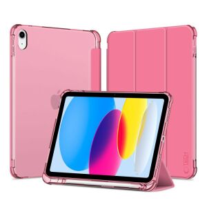 Husă Smart pentru Apple iPad 10.9 (2022), magenta, spate transparent, rezistent la șocuri, suport pentru stilou, husă hibridă - Huse tablete