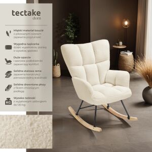 Hojdacie kreslo Torve, čalúnené, látka bouclé, drevené lyžiny 122397203 - Hojdacie kreslá