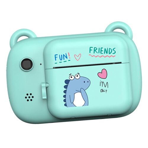 KipHome Dino Love pillanatkép készítő gyerekeknek, kék, nyomtatási funkcióval, elülső és selfie kamera, USB-C kábel, Bluetooth, kompatibilis iOS/Androiddal, nyomtatás alkalmazáson keresztül