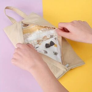 Bézs tároló táska cipzárral és fogantyúval, kis dolgok, utazás, alsónemű, zokni, kozmetikumok rendezéséhez - Bőrönd kiegészítő