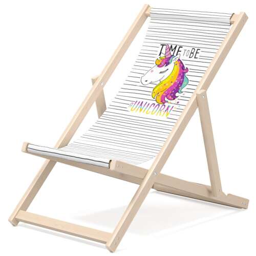 Chill Unicorn Kids Beach Chair - White and Black Striped Sun Lounger